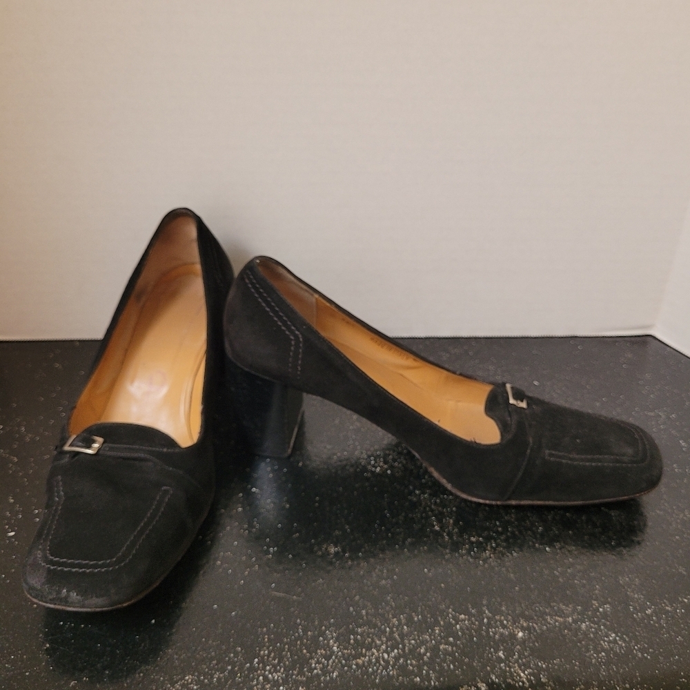 Bally Black Suede Heeled Loafers